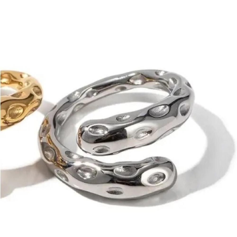Stainless Steel Hammered Contour Ring